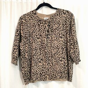 Cato Women Tan & Brown Leopard Print One-Button Cardigan 18/20W 3/4 Sleeve